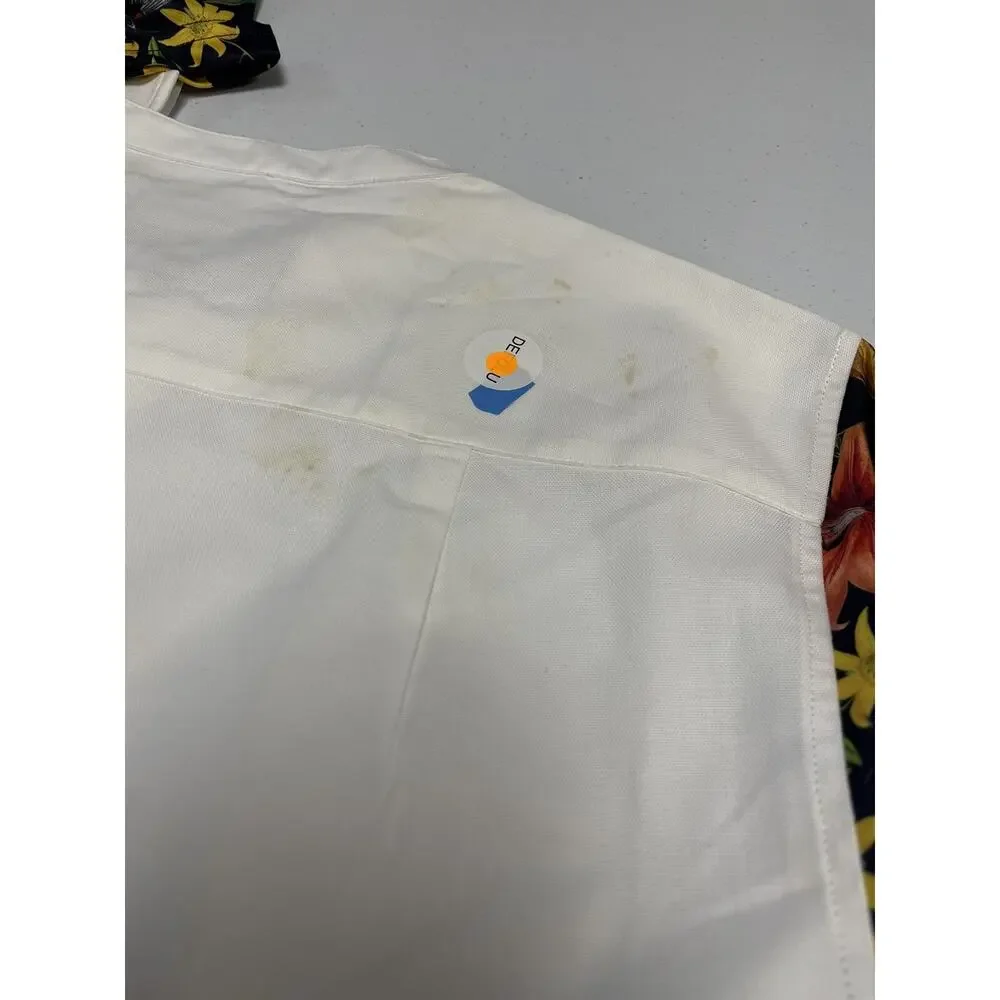 SikSilk Shirt Mens Small Button Up White Floral Sik Silk Short Sleeve N32